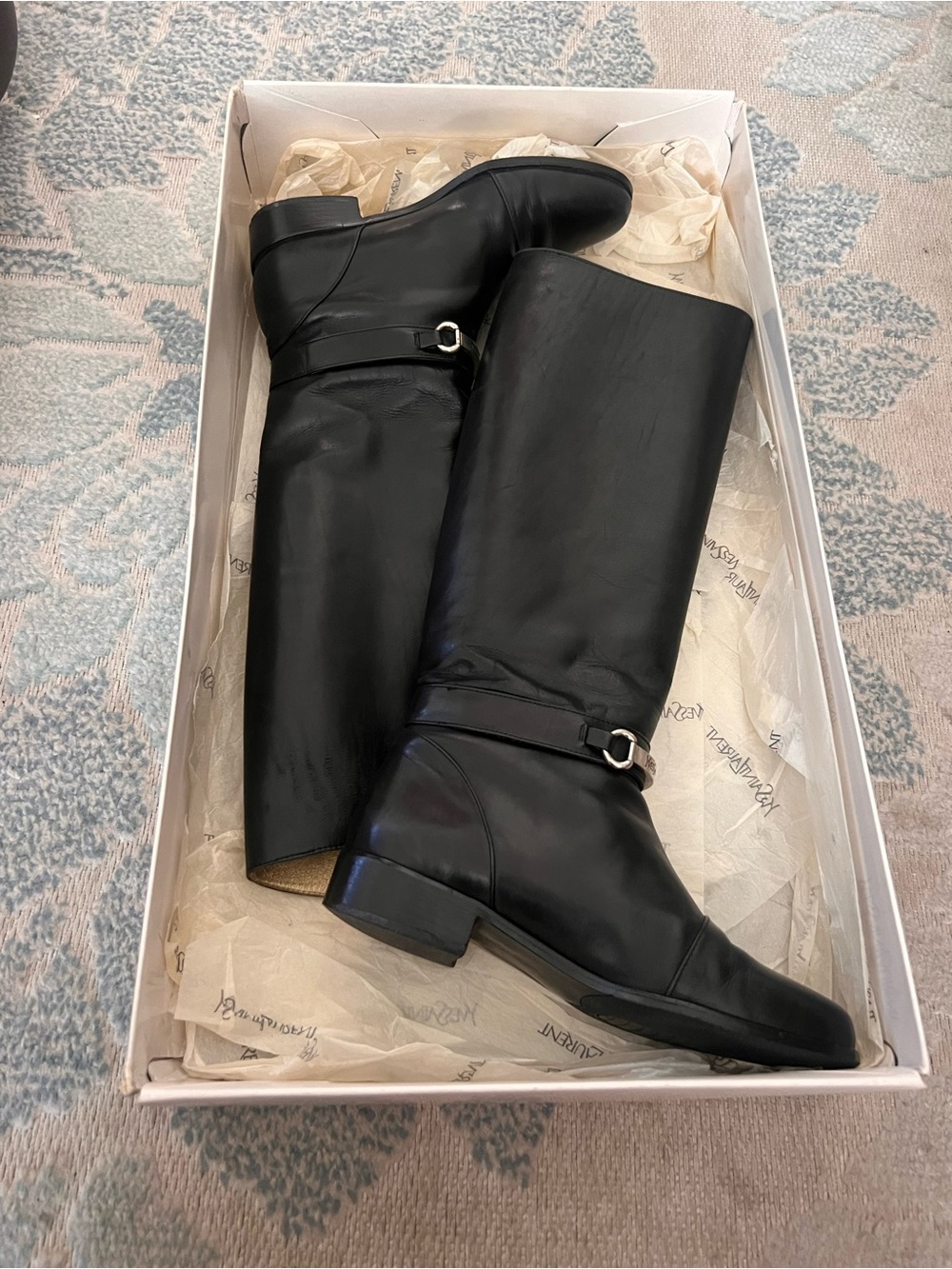 Yves Saint Laurent Black Leather Over-the-Knee Riding Boots